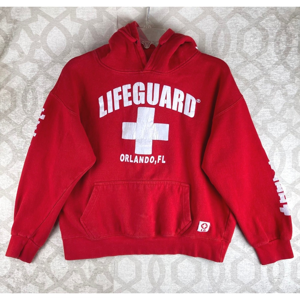 Lifeguard‎ Orlando Florida Hoodie Mens Medium Red Graphic Fleece Sweatshirt